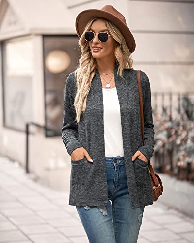 Ultranice Women's Open Front Cardigan Long Sleeve Lightweight Casual Cardigans Dressy Trendy Sweater Tops With Pockets (Gray,L) #TOP2
