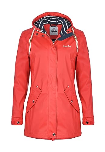 Regenliebe Damen Regenmantel Friesennerz gestreiftes Innenfutter, Größe:44, Farbe:rot