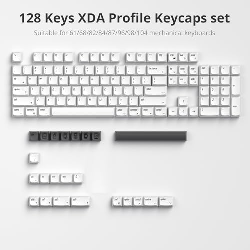 Image of Guffercty kred 128 Keys XDA Profile Minimalist White Keycaps 75 Percent Dye-sub PBT Keyboard Caps for MAC 60% 65% 75% 96% Mechanical Keyboard (Minimalist-A English Keycaps)