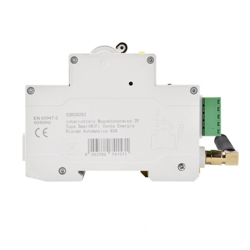 ETTROIT - INTERRUTTORE MAGNETOTERMICO SMART WIFI 2P 63A RIARMO AUTOMATICO APP TUYA OCCUPA 3 MODULI DIN CON FUNZIONE CONTROLLO CONSUMO ENERGIA