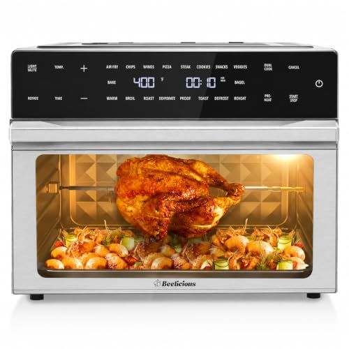 Image of Beelicious 32QT Extra Large Air Fryer, 19-In-1 Air Fryer Toaster Oven Combo with Rotisserie and Dehydrator, Digital Convection Oven Countertop Airfryer Fit 13" Pizza, 6 Accessories, Stainless Steel
