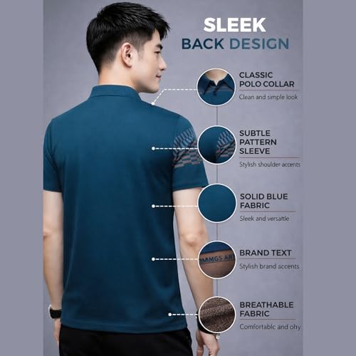 Mens Regular Fit Printed Cotton Polo Tshirt Regular Fit Polo Blue - Image 3