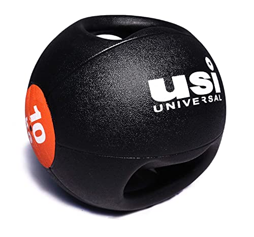 Image of USI Universal 10Kg Rubber Medicine Ball 787DH with Double Grip, Textured Finish, Solid Weighted Core, Ideal for Use at The Gym, Yoga, Martial Arts