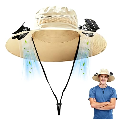 Fancysky Gorro Sol con Ventilador y Función de Carga USB, Sombrero de Playa Equipado con 2 Ventiladores, Tres Niveles de Flujo de Aire, Sombrero con Ventilador Solar, Sombrero con Ventilador