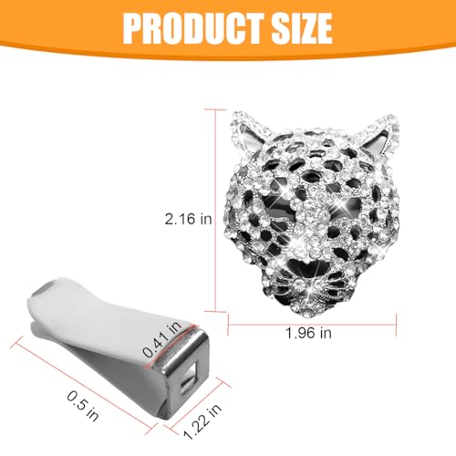 Image of Mandark Bling Leopard Car Air Vent Clip, 2PCS Crystal Rhinestone Vehicle Air Outlet Cheetah Print Decoration, Automotive Interior Ornament Accessories, Universal for SUV Sedan Truck (Silver)