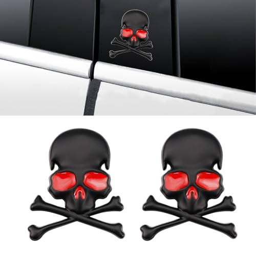 Image of 3D Skeleton Skull Emblem Car Side Rear Front Hood Trunk Door Fender Bumper Tail Box Car Motorcycle Personality Decoration Metal Badge Decal Sticker (1 PCS, Black Red), CR-Sk