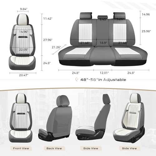 Image of Coverado Car Seat Covers Full Set, Seat Covers for Cars, Car Seat Cover, Car Seat Protector, Leather Car Seat Cushion, Waterproof Car Seat Covers Front Seats and Back Fit for Most Cars(Gray&White)