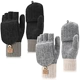 ViEinkaufen 2 pares de guantes térmicos sin dedos para pantalla táctil, ciclismo