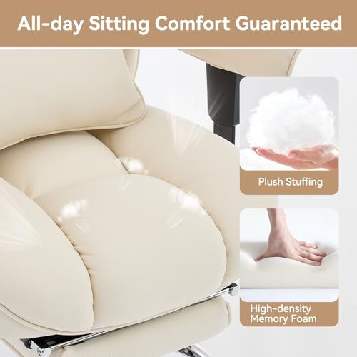 Efomao Big and Tall Office Chair with Footrest - Breathable Mesh Executive Chair, Heavy Duty Computer Desk Chair for Home Office, Ergonomic Lumbar Support & Reclining Mesh Gaming Chair, Beige - Image 6