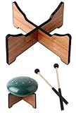 TUOREN Ethereal Drum Stand with 1 Pair Mallets, Wooden Folding Portable Tongue Drum Bracket for 10 Inches Steel Tongue Handpan Drum