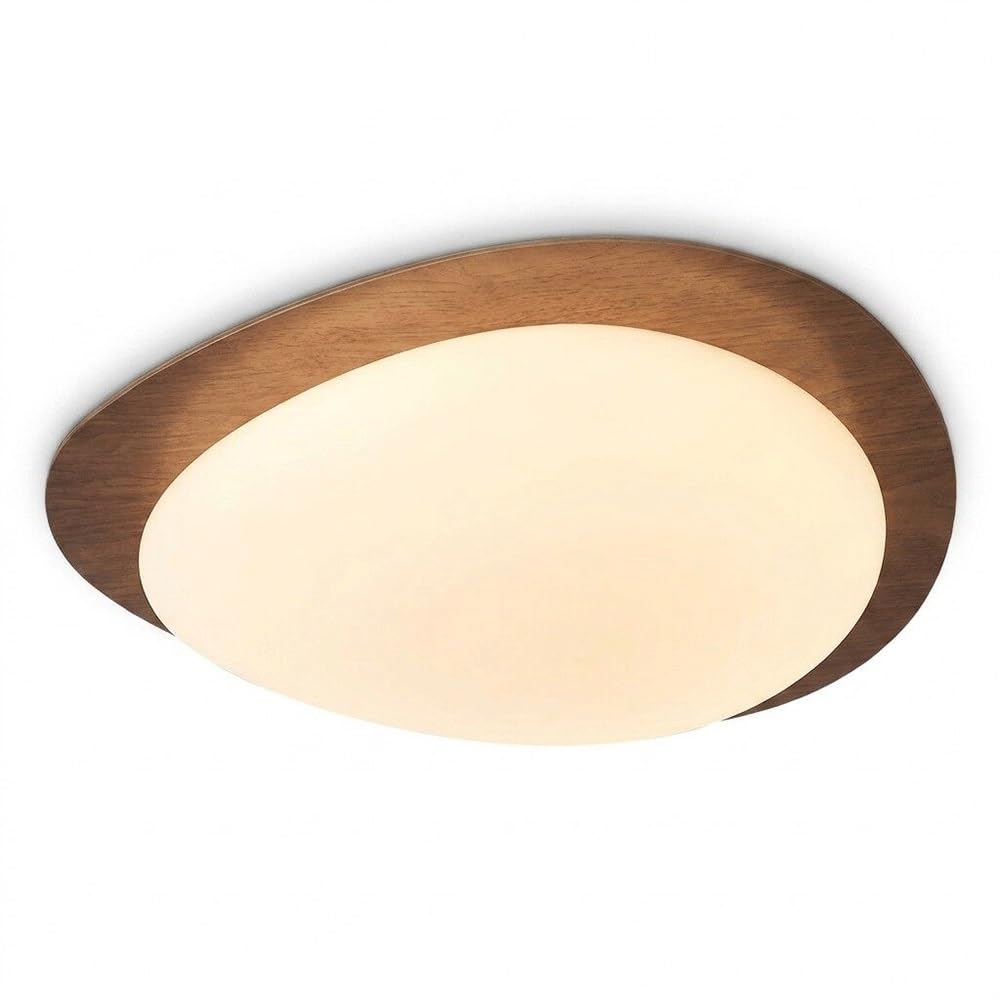 ITOSUI Japanese Style Mount Ceiling Light, Irregular Pebble Shape Walnut Wood Grain Decor, Modern Nordic Acrylic Lamp for Bedroom Study Balcony Staircase 3.2-Inch Thin Fixture(38cm)