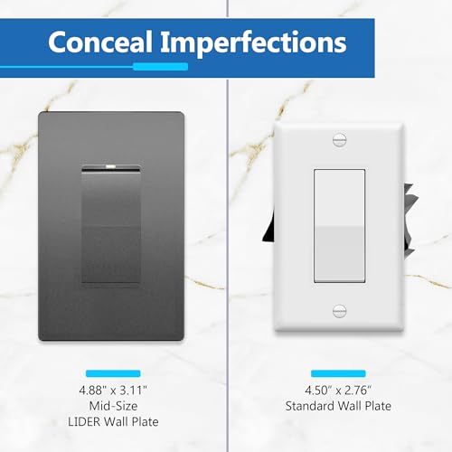 Image of LIDER Decorator Switch Cover, Screwless Wall Plate, Mid-Size 1-Gang 4.88 inch x 3.11 inch, LSWP-31M-SG, UL Listed, Thermoplastic, Matte Space Gray, 1-Pack