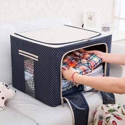 Calyrex 66 LTR Foldable Steel Frame Cloths Zip Organizer Bag and Oxford Fabric Storage Living Cover Boxes for Wardrobe Shelves Clothes, Sarees, Bed Sheet, Blanket (Pack of 1)-image-47