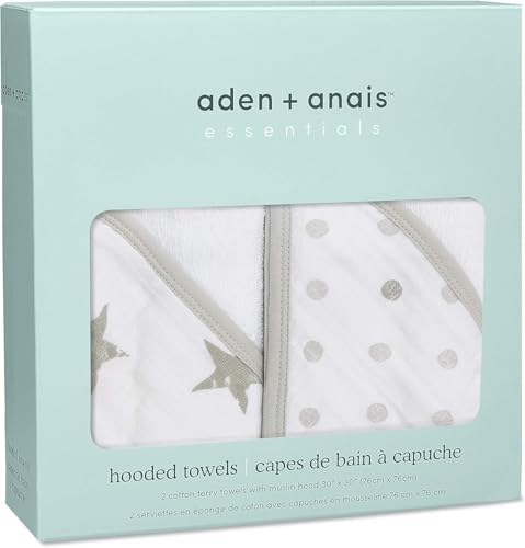 Image of aden + anais Classic Hooded Baby Bath Towel, 100% Terry Cotton, 2 Pack, Dusty
