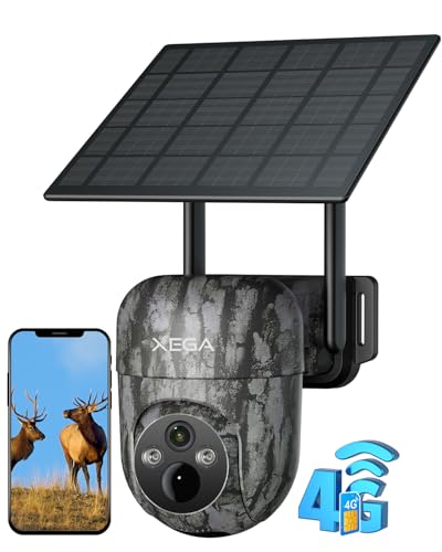 Xega 4G Camara De Caza Solar con Tarjeta SIM, 2K 3MP Exterior Fototrampeo Inalámbrica PTZ con Visión Nocturna Detección Personalizada Proyector/Sirena Alertas en App y Almacenamiento TF/Nube(Sin WiFi)
