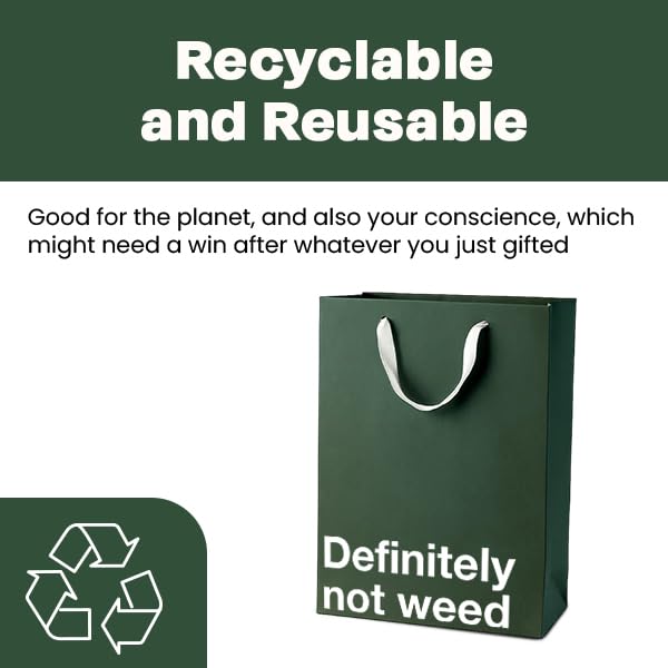 MilkToast Brands Funny Stoner Gift Bag, 11" x 8" x 4" Size, Definitely Not Weed, Reusable Kraft Paper Weed Gift Bags for Marijuana Gifts & Cannabis Accessories, Father's Day, Birthdays