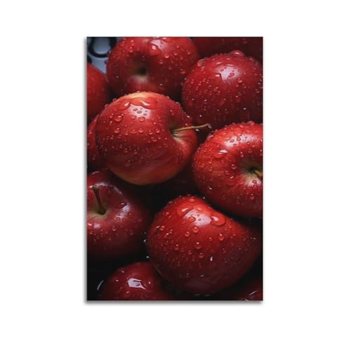 Poster artistique pommes rouges gouttes d'eau impression toile