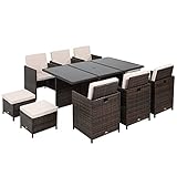 Outsunny Outdoor 11pc Rattan Garden Furniture Patio Dining Set 10-seater Cube Sofa Weave Wicker 6 Chairs 4 Footrests & 1 Table Mixed Brown