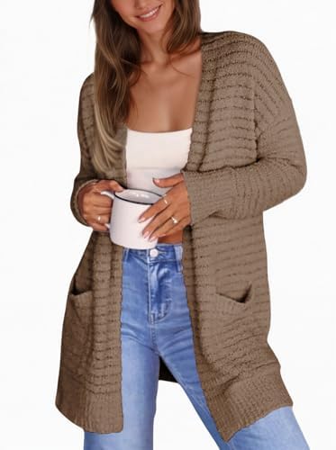 CiCiBird Women Long Cardigan Fuzzy Cardigan Sweater Open Front Knit Outwear Coat with Pocket