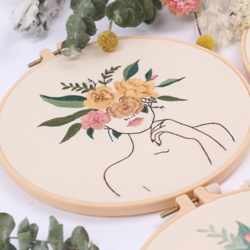 Image of Chenflying Embroidery Starter Kits, 1 /3 Sets Art Embroidery Kits for Beginners Adults with Embroidery Hoops Threads Needles and Instructions