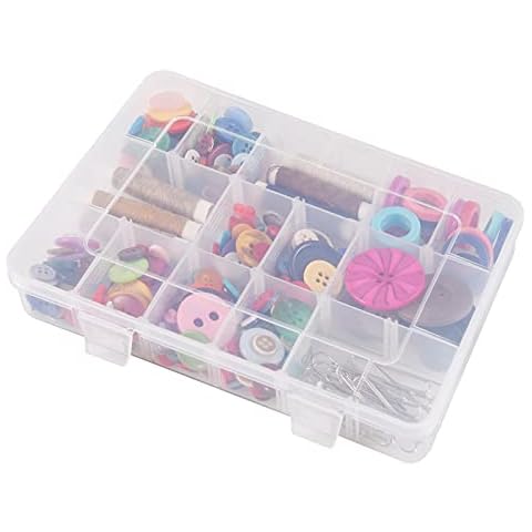 18 Grids Plastic Organizer Box with Dividers, Exptolii Clear Compartment Container Storage for Beads Crafts Jewelry Fishing Tackles, Size 7.9 x 6.2 x 1.2 in Cover