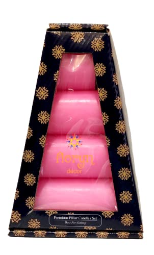 Image of Floryn Decor Pillar Candles Set of 4 | Pillar Candles for Home Decor Scented | Smokeless | Dripless (2 by 2, 2 by 3, 2 by 4, 2 by 4.5 inches) (Rose), Paraffin Wax