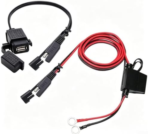 SAE to USB Charger Adapter for Motorcycle, 5V 2.1A Waterproof USB Power Cable for 12V-24V Vehicles, PVC Charging Port with Handlebar Mount and Dust Cover, 1 Pair - 1