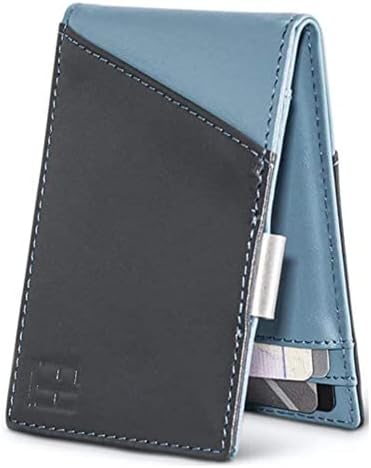 F&H RFID Blocking Slim Bifold Wallet - Dual Tone Minimalist Design for Men - Genuine Top Grain Leather + Stainless Steel Money Clip & 5 Pockets - Hold Up to 10 Cards + Cash - Gift Box Included