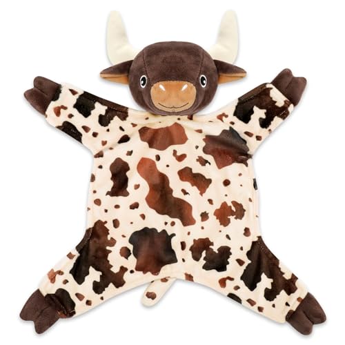 Image of Gicoherero Longhorn Baby Security Blanket Lovey Baby Shower Cow Spotted Cowhide Print Stuffed Cow Snuggler First Birthday Unisex Baby Plush Sleeping Plushie Items Nursery Newborn Gift