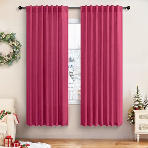 Pitalk Magenta Curtains 54 Inch Length for Bedroom 2 Panel