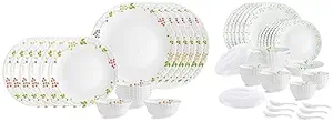 Tropical Lagoon Dazzle Series Opalware Dinner Set, 35 Pieces, Service for 6, White, Extra Large & Cello Opalware Dazzle Secret Garden Dinner Set, 18Pcs, White