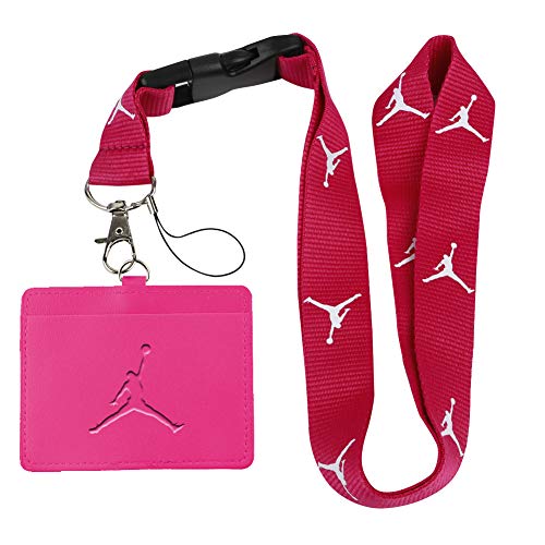 Jordan Rose Red Faux Leather Business ID Badge Card Holder with Keychain Lanyard