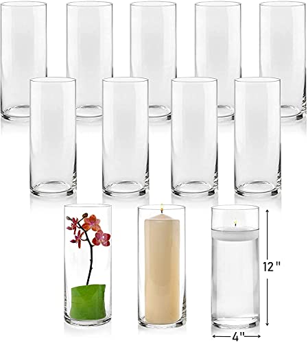 Parnoo Set Of 12 Glass Cylinder Vases Inch Tall - Multi-Use: Pillar Candle, Floating Candles Holders Or Flower Vase – Perfect As A Wedding Centerpieces #TOP1