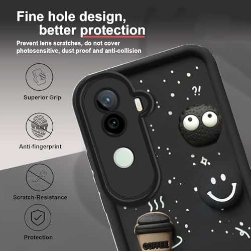 Image of GoldKart Back Case Cover Compatible for iVivo V40E 5G / iQOO Z9S 5G | Cute Fun Cartoon 3D Ball Coffee Silicone Case | Full Body Protection Back Cover for iVivo V40E 5G / iQOO Z9S 5G - Black