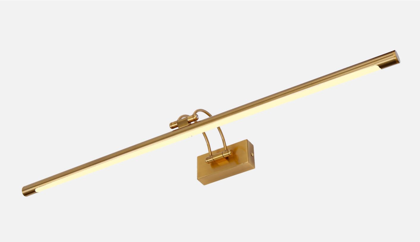 Applique LED da parete per illuminare quadri, specchi, murales, 16 W stile tradizionale ed elegante, tono di luce calda 3000 K, finitura Oro antico, articolato. 90 cm