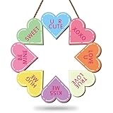JarThenaAMCS Conversation Heart Door Sign Hanger Valentine's Day Wooden Wearth for Front Door Home Decorations