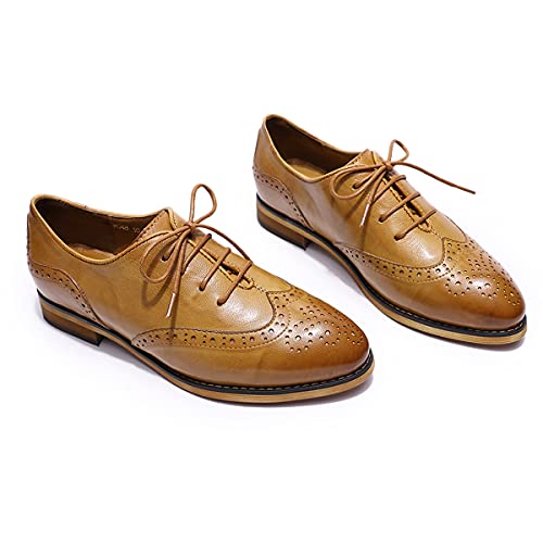 Mona Flying Women's Leather Oxfords Formal Round Toe Lace-Up Comfort Shoes #TOP2