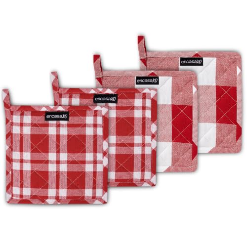 Image of Encasa XO Oven Microwave Pot Holders Trivets 21 cm (4 pc) for Kitchen Cooking & Baking - Heat Resistant, Thick & Safe, Protection of Hands from Hot Utensils, Grill, BBQ - Red Combo