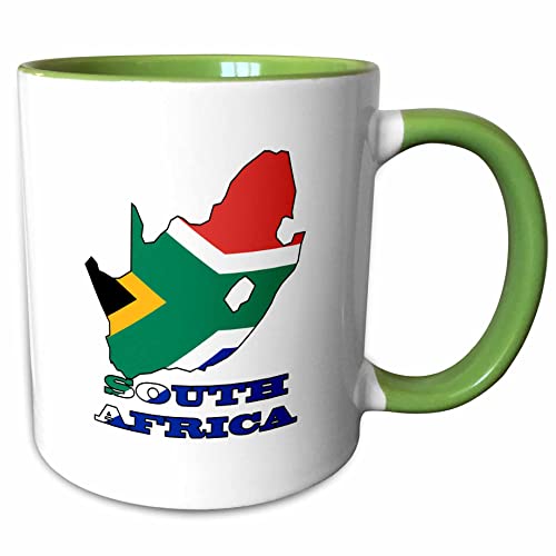 3dRose Flag of South Africa in outline map & name 11oz Two-Tone Green Mug