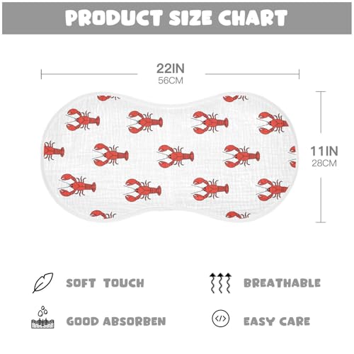 J JOYSAY Lobster White Baby Burp Cloths for Boys Girls Large 22''x11'' Cotton 4 Layer Milk Spit Up Rags for Baby Unisex one sizex12