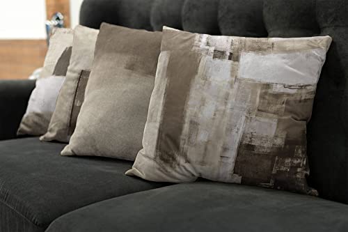 Ambesonne Grunge Throw Pillow Cushion Case Pack Of 4, Abstract And Modern Style Brushstroke Ornaments Geometric Square Details, Modern Accent Double-Sided Digital Printing, 18", Taupe Dark Eggshell #TOP7