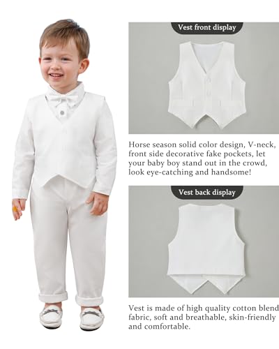 Image of YALLET Baby Boy Clothes Suit 0-24 Months Infant Gentleman Outfits Formal Dress Shirt+Bowtie+Vest+Pants Set Baby Wedding Suits