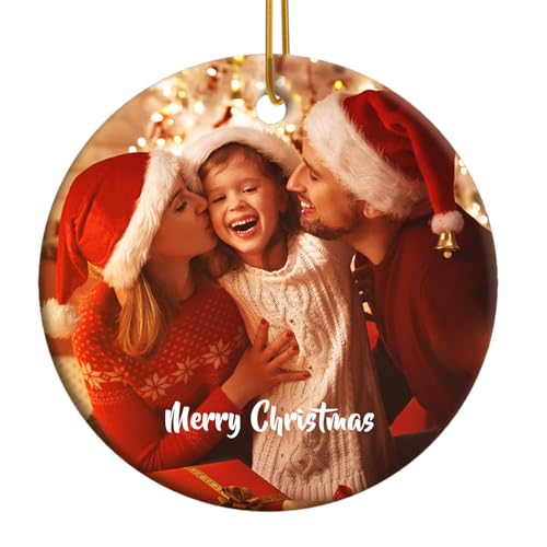 Image of Personalized Photo Christmas Ornaments 2023 - Custom Picture & Text or Logo Ceramic Ornaments for Christmas Tree Decor, Xmas Gift for Kids, Mom, Dad, Friends, Loves, Employees, Customers