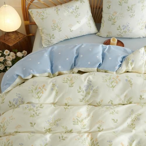 Freyamy Bettwäsche 135x200 Baumwolle Beige Pflanzen Blumen Bettwäsche Set – Ansicht 4