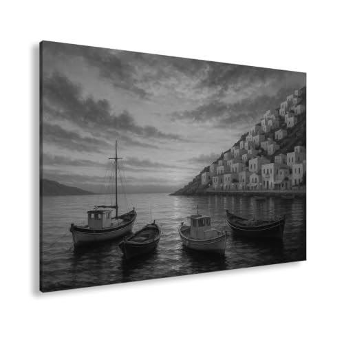 Lienzo de barcos al atardecer WTD (120x80 cm), la calma del mar en la decoración de tu salón