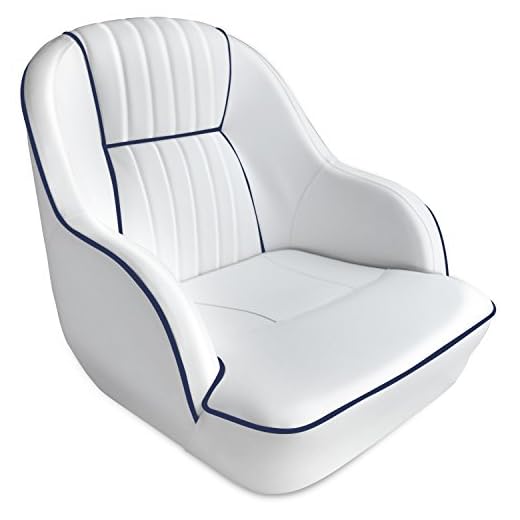 Leader Accessories Pontoon Captains Bucket Seat Boat Seat (White/Navy Blue piping)