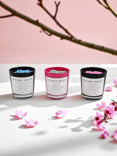 Image of Premium Scented Candle Set - Pack of 3 (Vanilla, Rose & Ocean Blue) | Long-Lasting Aromatherapy Soy Wax Candles for Home Decor, Relaxation & Gifting | 154 gm Each