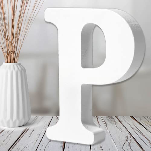 AOCEAN 6 Inch White Wood Letters - Unfinished Wood Letters for Wall Christmas Decor Standing Letters Slices Sign Board Decoration for Xmas Home Party Projects (P)