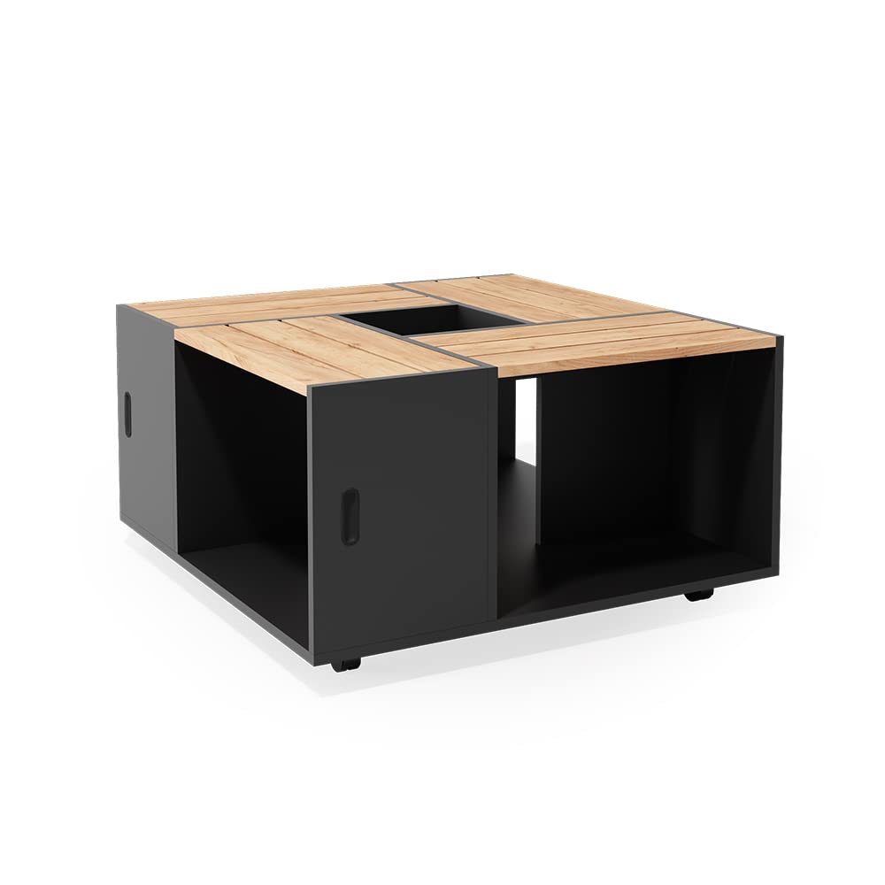 Vicco Couchtisch Anton – Couchtisch mit Ablage (Anthrazit/Goldkraft Eiche), 80 × 80 cm