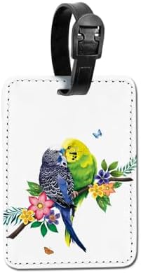WIRESTER PU Leather Luggage Tag Name Tag Bag Tag for Travel Suitcase Baggage Luggage - Budgie Parakeet Lovebird